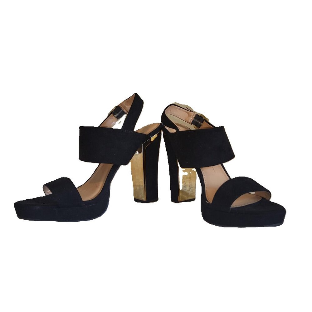 Report Womens Black Suede and Gold Accent High Heel Shoes - Vegan